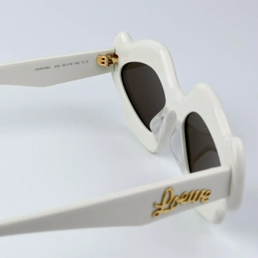Loewe Men BRAND NEW Sunglasses LW40109U 21E CURVY Shiny Ivory Brown Geometric